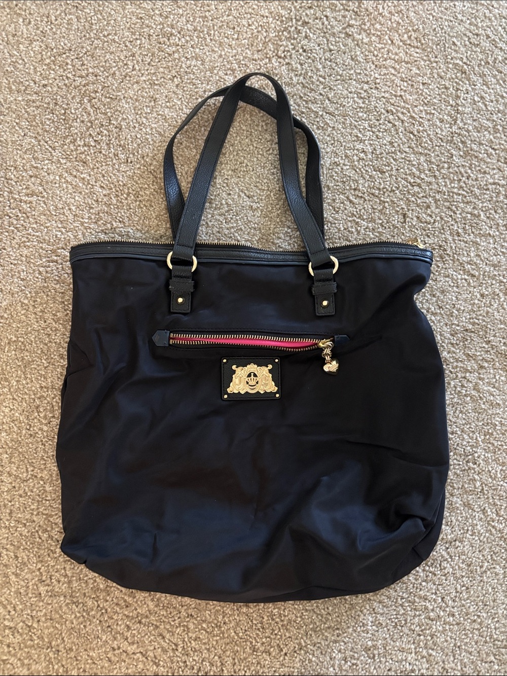Juicy Couture Black Tote with Gold Crest Accent